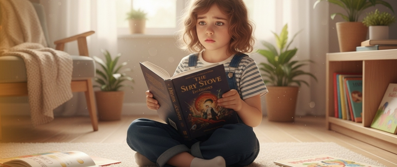 Niño ante un libro infantil demasiado difícil para su momento lector