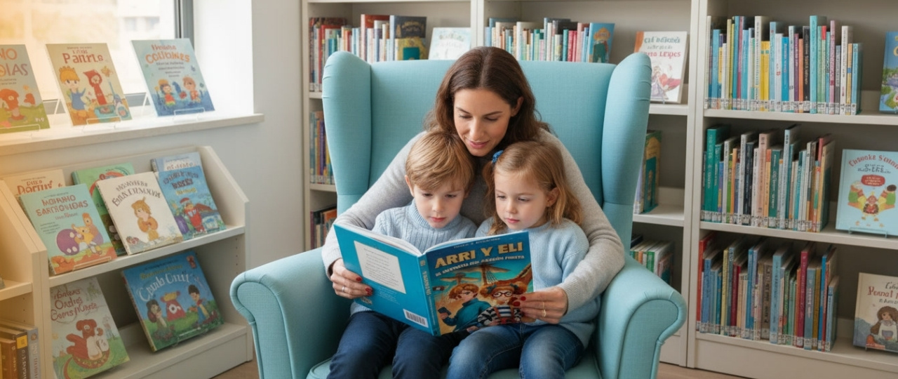 Niño disfrutando de la lectura acompañado por un adulto