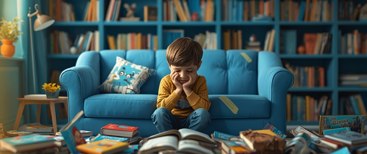 Niño aburrido ante un libro mientras un adulto intenta comprender qué ocurre