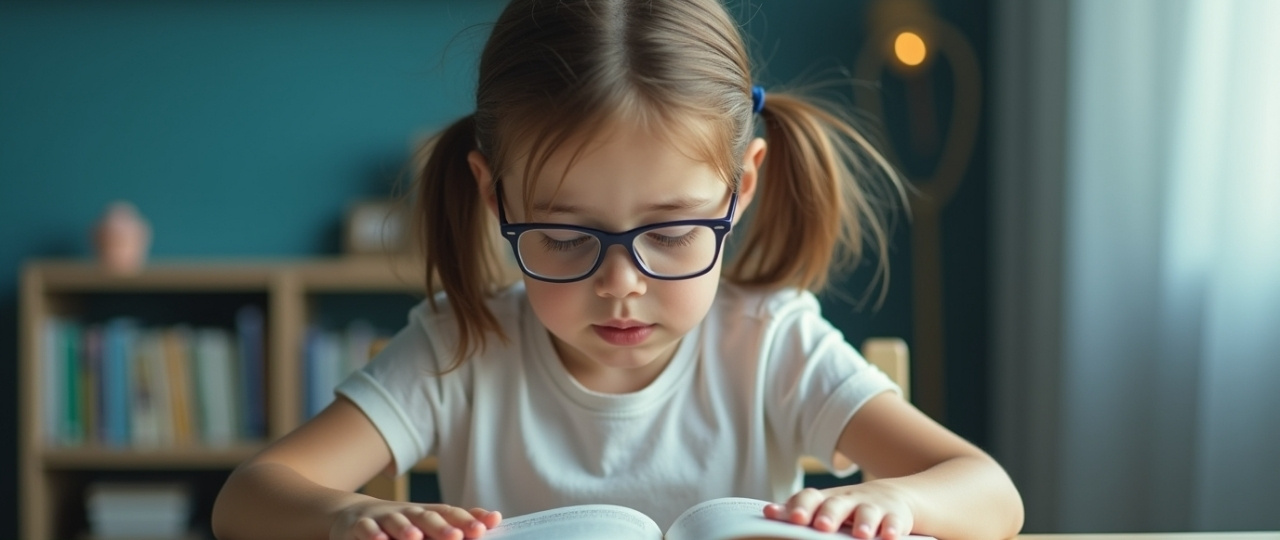 niña leyendo muy cerca del libro en una situación relacionada con baja visión