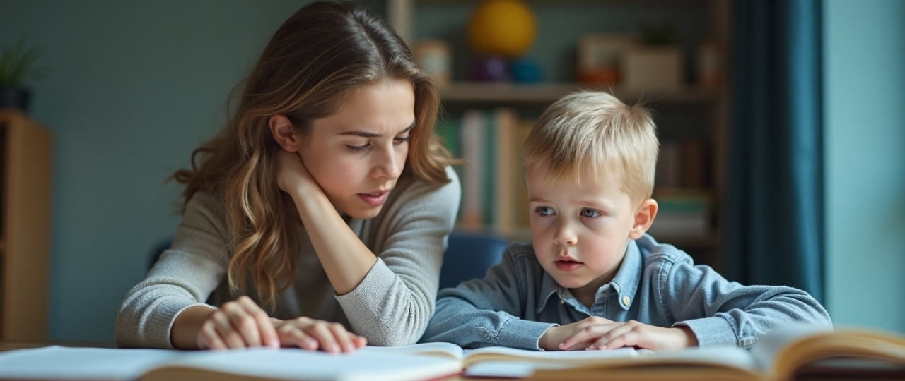 Niño dudando entre varios libros infantiles antes de elegir