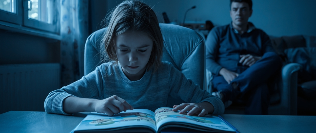 Niño que no quiere leer acompañado por un adulto que intenta comprender qué ocurre