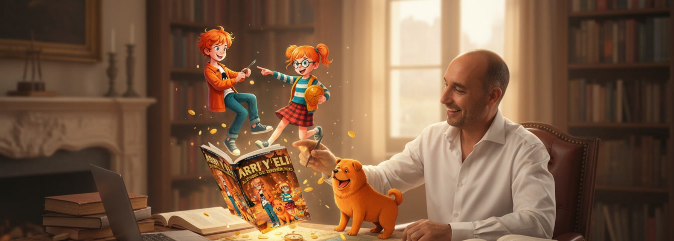 Tomás A. Perantón interactuando con los personajes del universo Arri y Eli