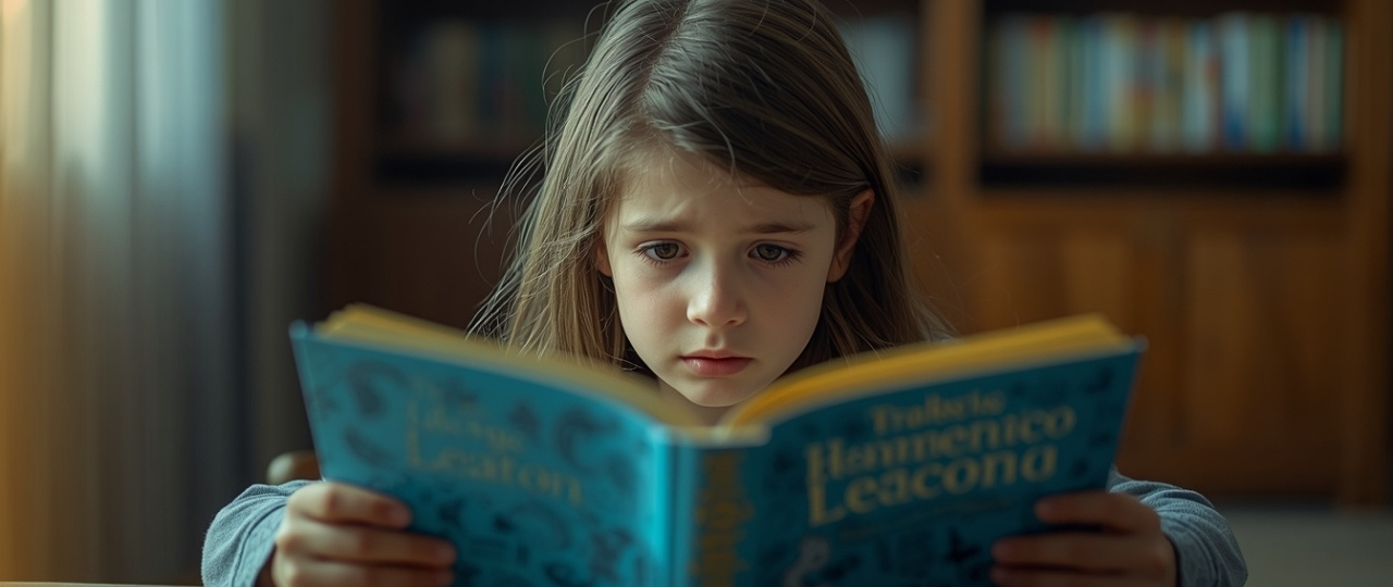 Niño ante un libro infantil demasiado largo para su momento lector