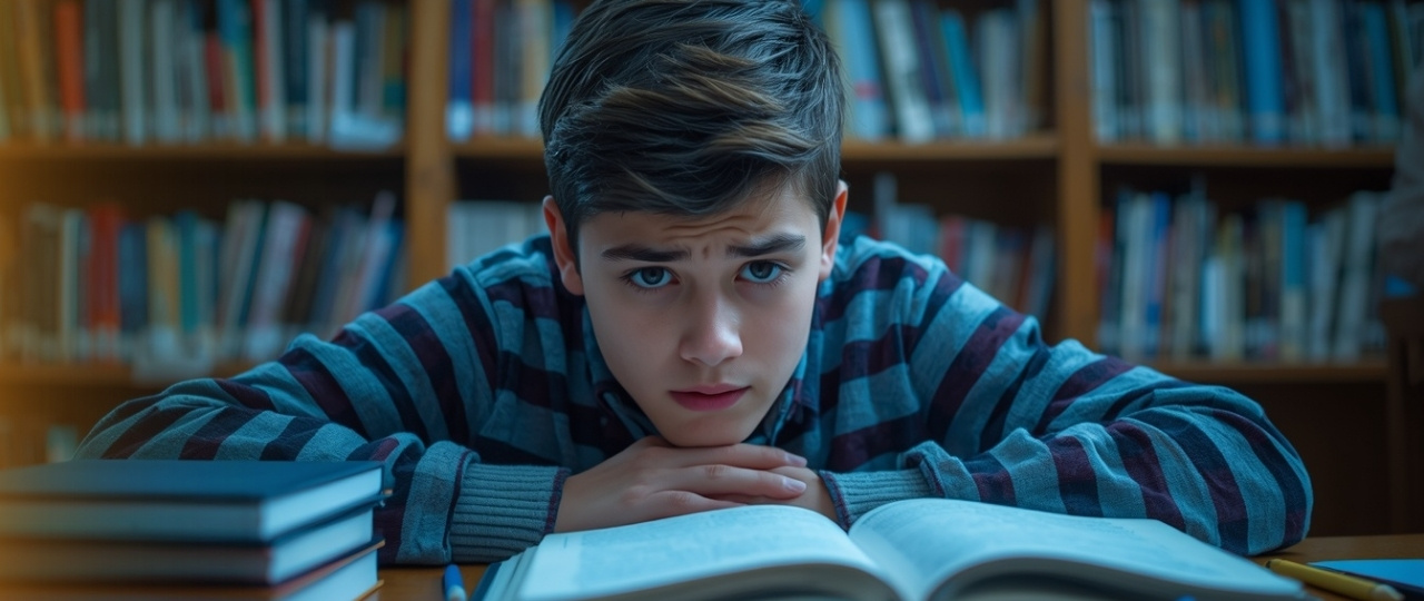 Adolescente bloqueado ante un texto de Secundaria, para ilustrar que algunas dificultades lectoras se hacen visibles cuando los textos se vuelven más exigentes.